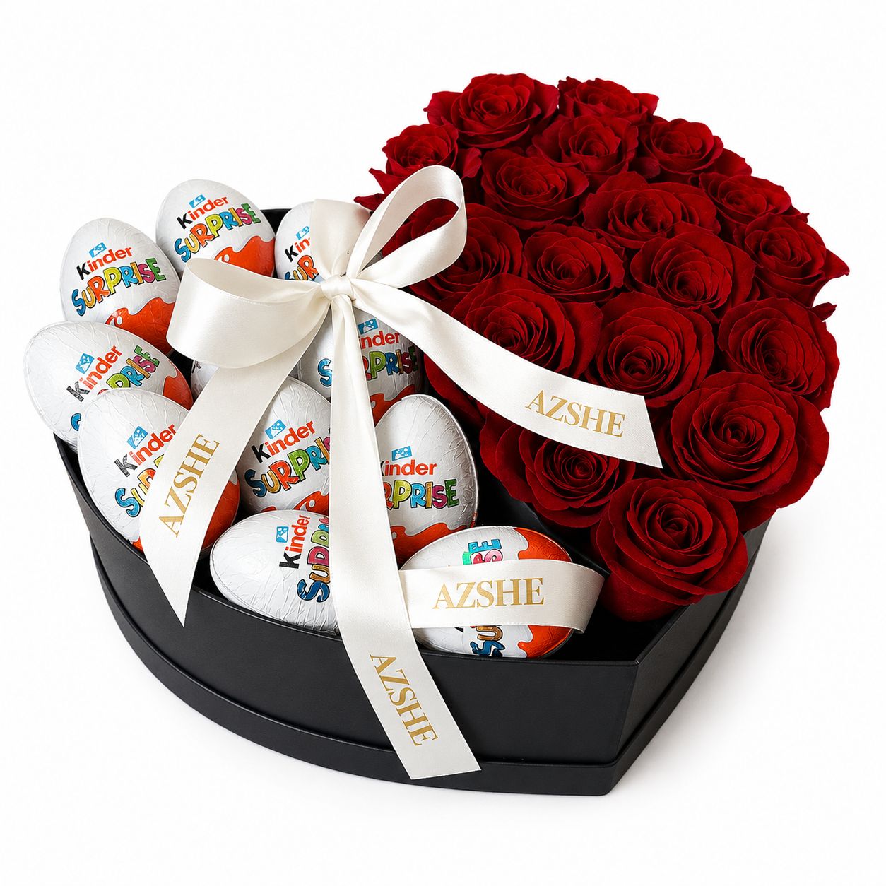 Heart Box - Red Roses & Kinder Surprise